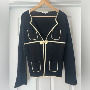 Vertigo Paris Black Cardigan Buttercream Contrast Trim Bow Front Closure Size L